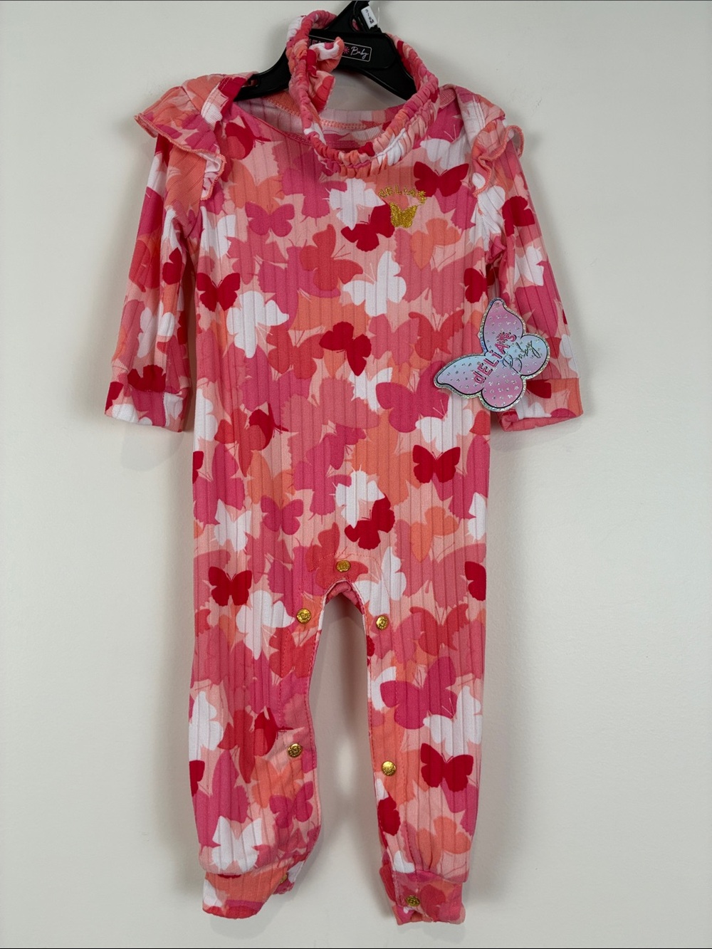 NWT dELiA*s 3-6 Month Pink Red Butterfly Ribbed One-Piece Onesie w/Headband
